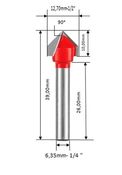 Fresa P/tupia Rasgo Em V 1/2¨x1/4¨ (peça) 