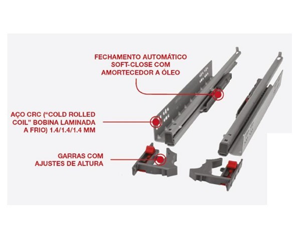 Corredica Telesc 300mm Oculta Dt130 Et C/amort/gt (m) 433.07.501 Haf (par) 